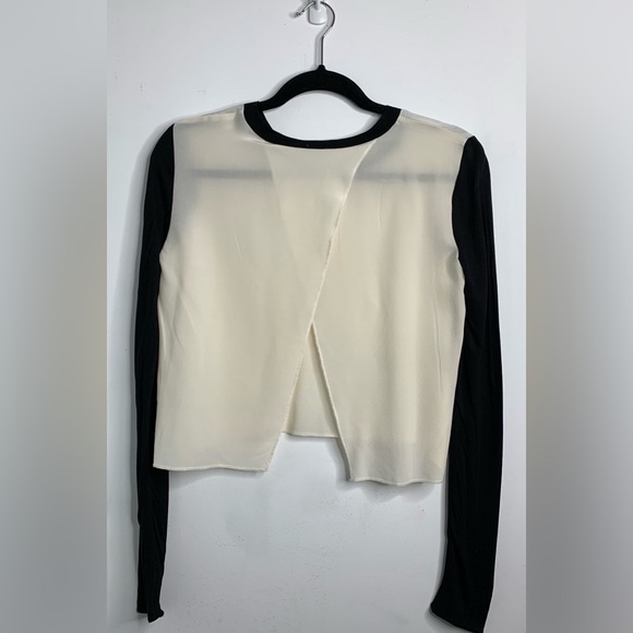Aritzia Wilfred Blouse Top Long Sleeve Slit open back Silk Cropped Black XS - Picture 14 of 15
